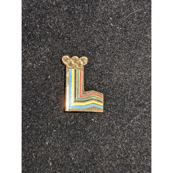 Vintage Other - 1980 Winter Olympics Lake Placid Pin Rainbow Stripes Gold Color Metal